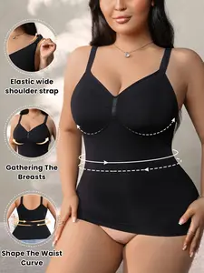 Women's Plus Size Seamless High Compression Shapewear Top, Waist Cinching Abdomen Slimming, High Stretch Fitted Bodyshaper, Casual Outdoor Home Wear