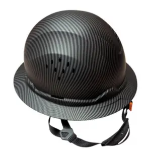 Full Brim Hard Hat Carbon Fiber Design 6 Point Adjustable Ratchet Suspension ABS Work Helmet for Men Women Construction Safety Head Protection Matte Black