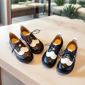 Girls' Vintage British Look PU Leather Lace-Up Flat Shoes, Contrast Color Design, TPR Durable Sole, Suitable for Students, Shopping Outings, Fashion Parties