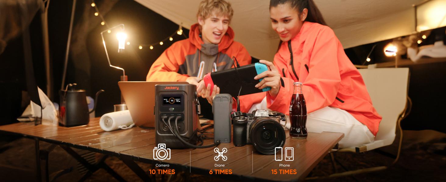 Jackery Explorer 240D Power Bank with Adjustable Strap, 255Wh LiFePO4 Battery Portable Power Station, 200W Pure DC Output, 3×USB-C & 1×USB-A Ports, 2-in-1 USB-C Strap Cable, Fast Charging for Outdoor, Travel & Emergencies