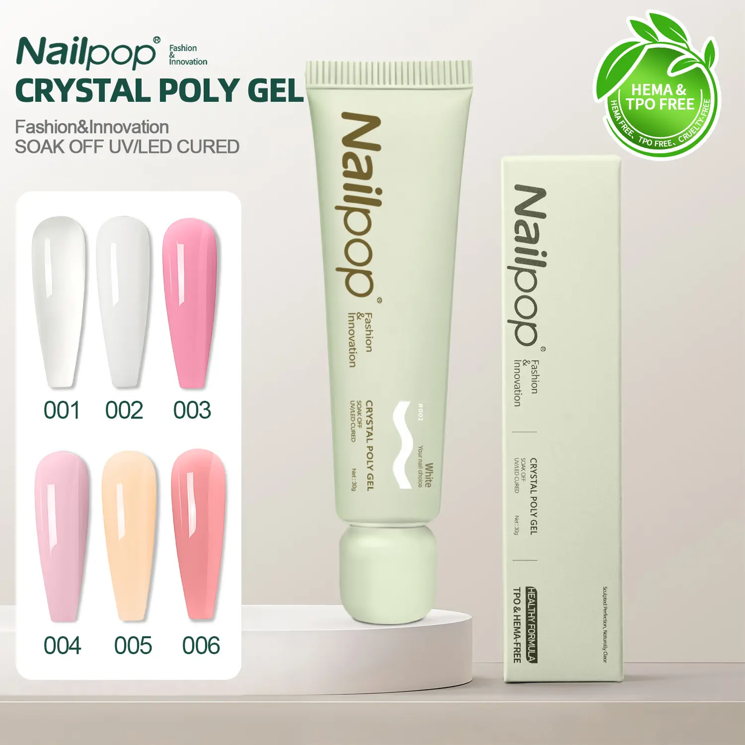 Crystal Poly Gel Nail Extension Builder, 30g, 6 Shades (Including 01-Clear), HEMA-TPO Free Smooth Resin Manicure Cosmetic for At-Home Gel Nails, Single Item, Nail Polish, Salon