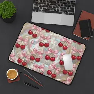 [SALE UP TO 50% + FREE SHIP]  Pink Bow Cherry Pattern Desk Mat  Kawaii Cherry Mouse Pad
