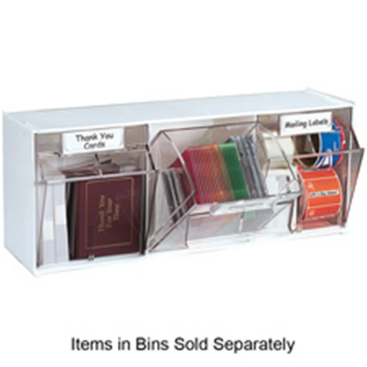 Deflect-O Corporation DEF20403OP Interlockable Multifunctional Tilt Bins - 4-Pack Home Supplies Storage Boxes, 23.63in x 6.63in x 8.13in, White, Wall Mount & Countertop Compatible, Mounting Kit Included, Easy Cleaning