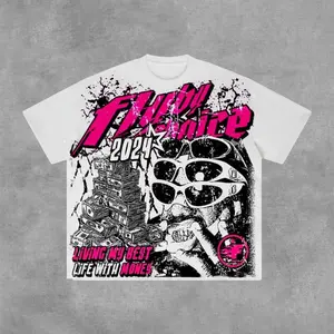 Fly By Choice Living My Best Life With Money Graphic 100% Cotton T-Shirt Men Y2K Vintage Oversize Tshirt Streetwear Women Tops