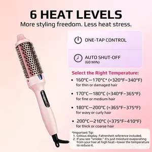 1.5 inch Heated Round Brush,Thermal Brush,Dual Voltage, Pink, Less Damage, Hair Heated Curler Brush,Negative Ions Single,for wavy hair,hairstyling,long-lasting wave,Detangler Straightening,summer vibes,Crimper Curling Irons,summervibes