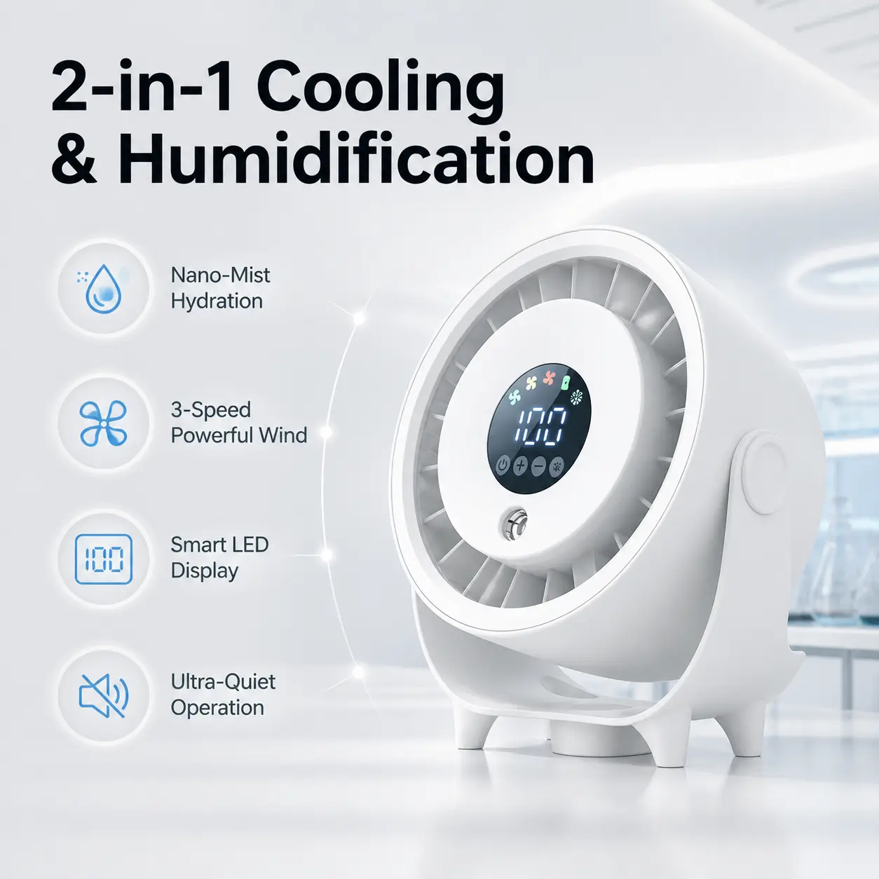 Mini USB Desktop Misting Fan - Quiet, Portable Indoor Recreation Air Cooler with Hydrating Spray for Office Desks, Gaming Setups, Computer Accessories