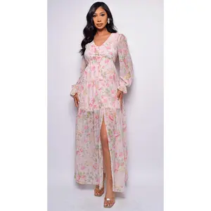 Spain Pink Multi Floral Print Maxi Dress
