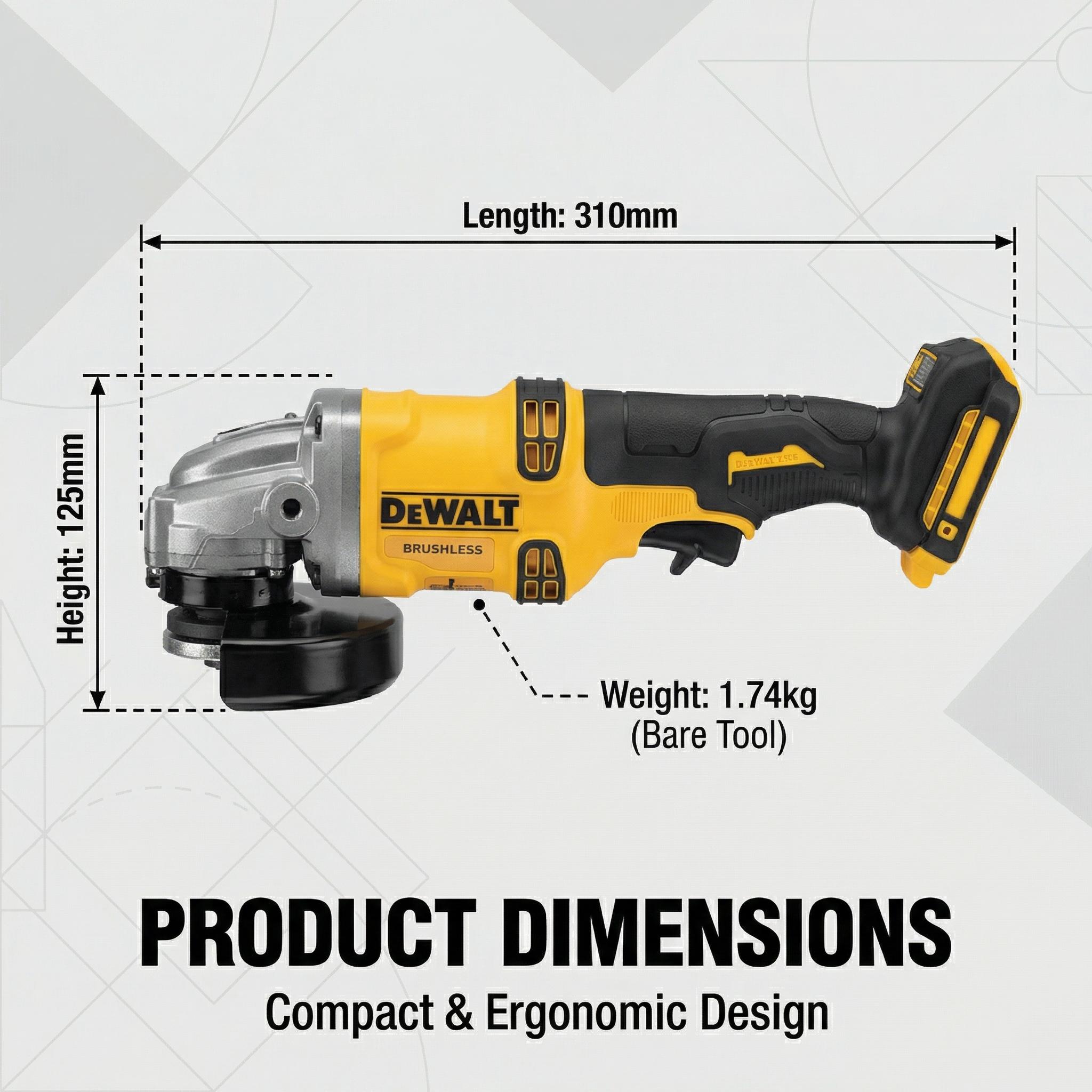 Dewalt DCG405 125mm Cordless Angle Grinder With Battery And Charger For Metal Cutting And Grinding torque powertools power  spindle durable tool Brushless