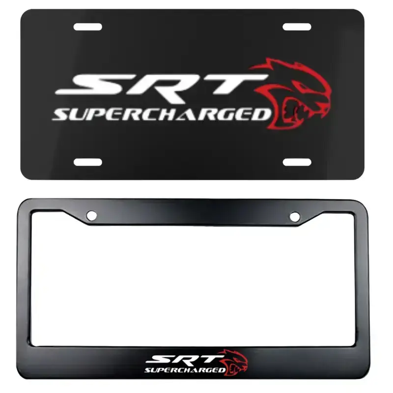 Hellcat SRT Supercharged Matching License Plate and Frame Set – Car/Pickup Truck Accessory, Gift for Men, 12" x 6" Aluminum License Plate, Made in the USA.