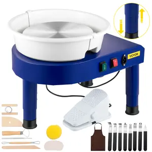 TikTokShopBlackFridayVEVOR Pottery Wheel, 14in Ceramic Wheel Forming Machine, 0-300RPM Speed 0-7.8in Lift Table Electric Clay Machine, Foot Pedal Detachable Basin Sculpting Tool Accessory Kit for Work Home Art Craft DIY