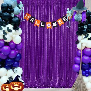 Sequin Backdrop 1Pcs-4ft x 8ft Purple Background Sparkly Curtain for Halloween Wedding Party Decoration