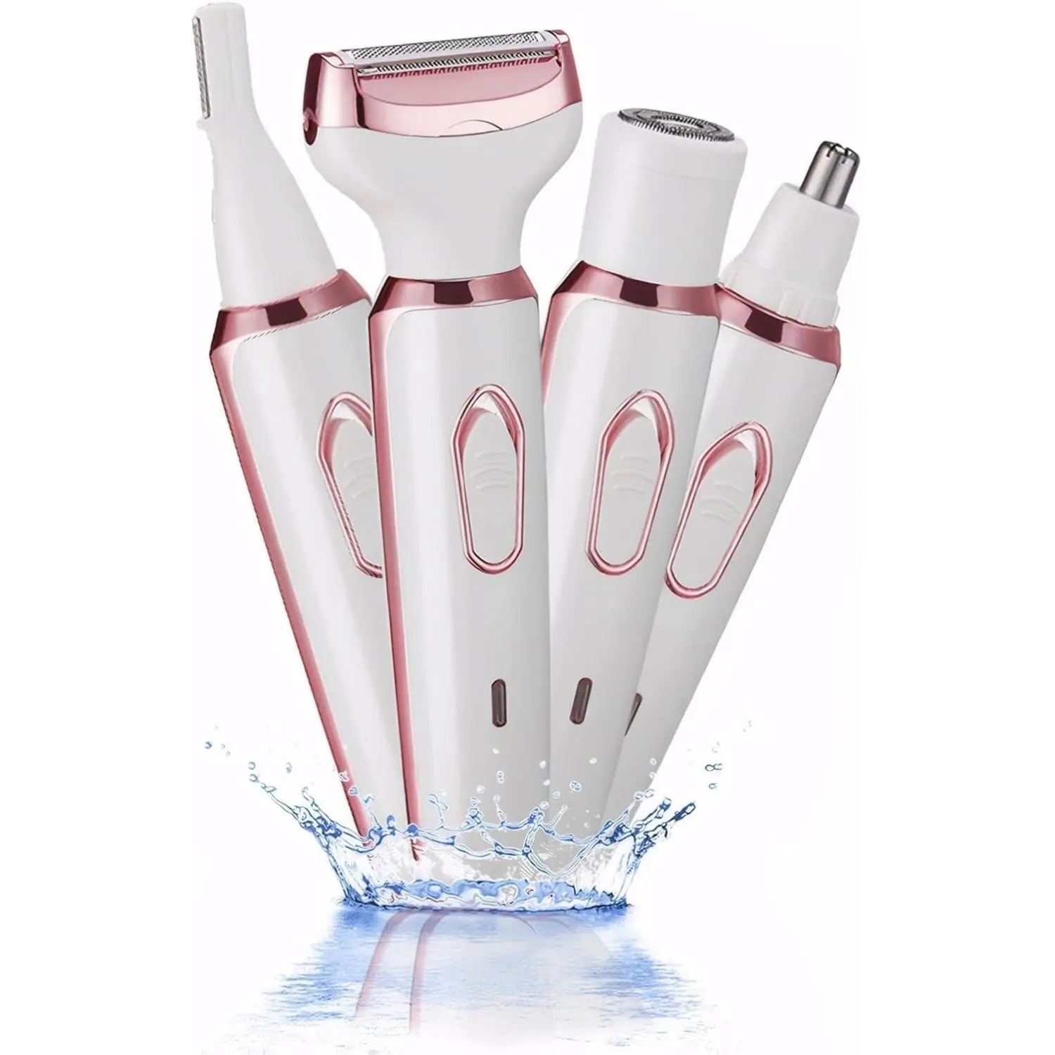 Electric Razors for Women 4-in-1 Multifunctional Shaver with Interchangeable Heads IPX7 Waterproof USB Rechargeable Portable Ladies Shaver for Facial Hair Removal Eyebrow Trimming Pubic Bikini Trimming