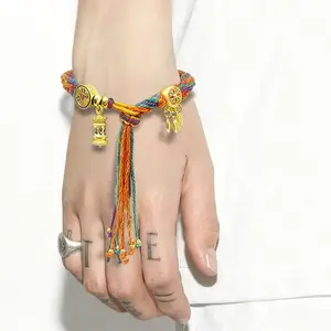 Eastern Tibetan Woven Bracelet with Six-character Mantra Wish Wheel Adjustable Slider Unisex Heart Demon Hunter Girl Gift for Peace Fortune Prosperity