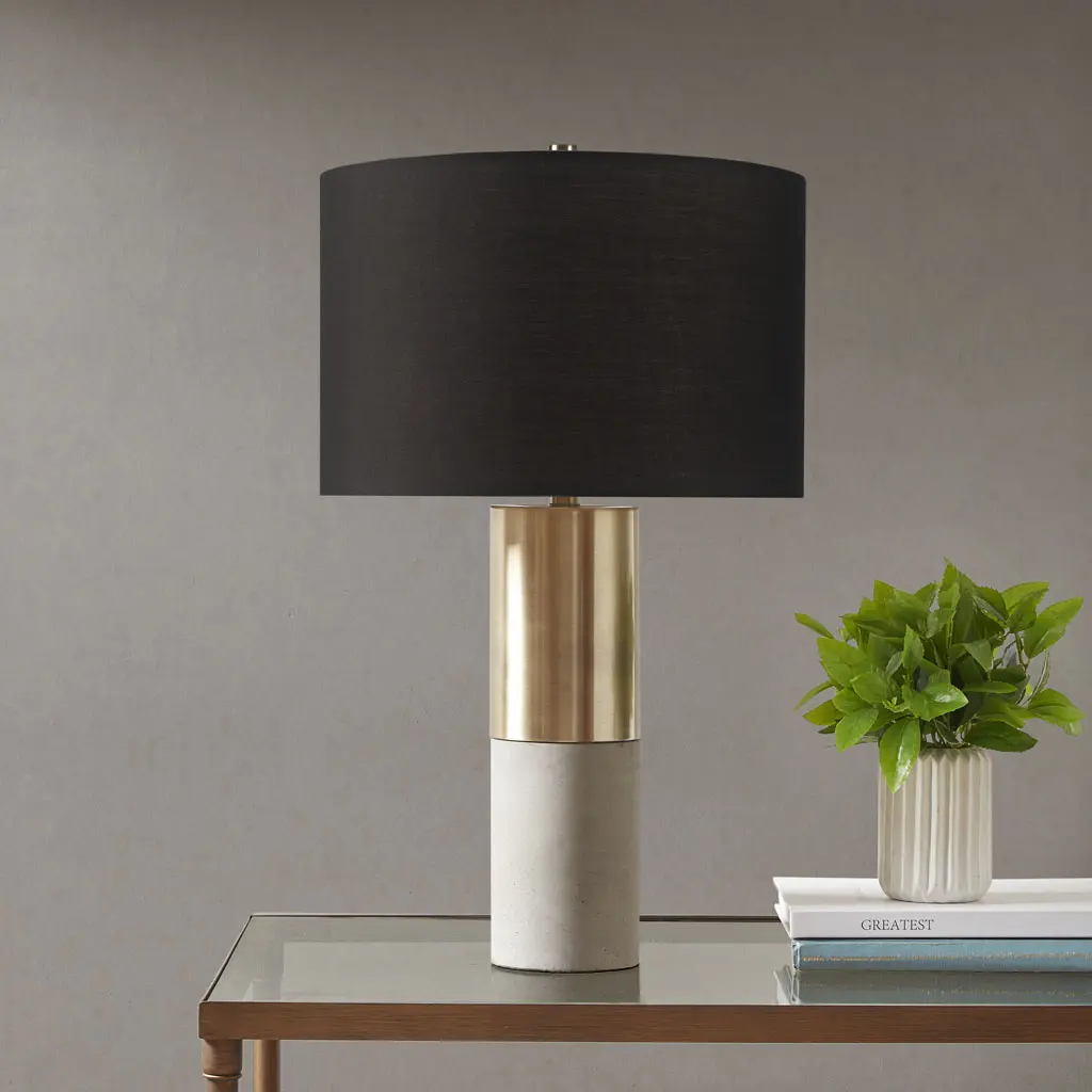 Hardware Concrete Table Lamp, 40%-Concrete-Metallic Build, Fabric Accents, 1 Type A Incandescent Bulb Compatible, 72" Cord, Switch Control, Indoor Home Improvement Lighting Fixture
