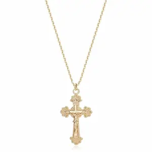 Women Cross Necklace Faith Pendant 14K Plated Dainty Chain Minimalist Simple Tiny God Lords Prayer Religious Jewelry