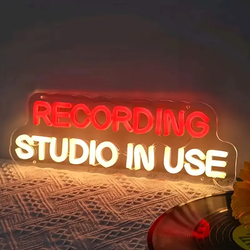 USB-Powered Rectangular "Recording Studio in Use" LED Neon Sign with Pre-Drilled Holes, Artwork Novelty Lighting, Whimsical Home Decor for Live Music, Living Room Wall Hanging Light (summerwins),summerwins