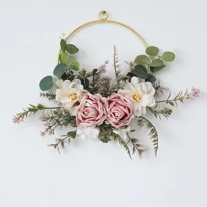 Iron Rose Wreath, Elegant Simulation Flower Wall Decoration for Home, Soft Design Hanging Basket