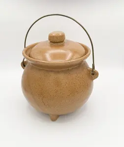 Brown Cauldron Pot with Lid Rustic Earthy Glaze Classic Shape Functional Decorative for Kitchen Vintage Décor Collectors Unique Cookware
