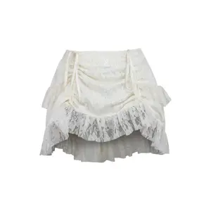 Cream Lace Ruched Bustle Skirt
