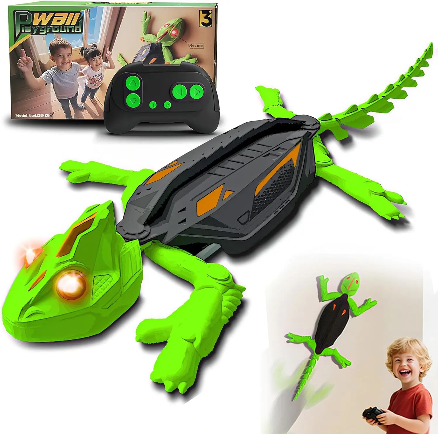 Tibibee Rechargeable RC Chameleon Toy, dual-mode design moves smoothly on floors and walls. Featured with vivid glowing LED eyes, fun spoof interactive toy, ideal cool summer gift for kids aged 3 and above.