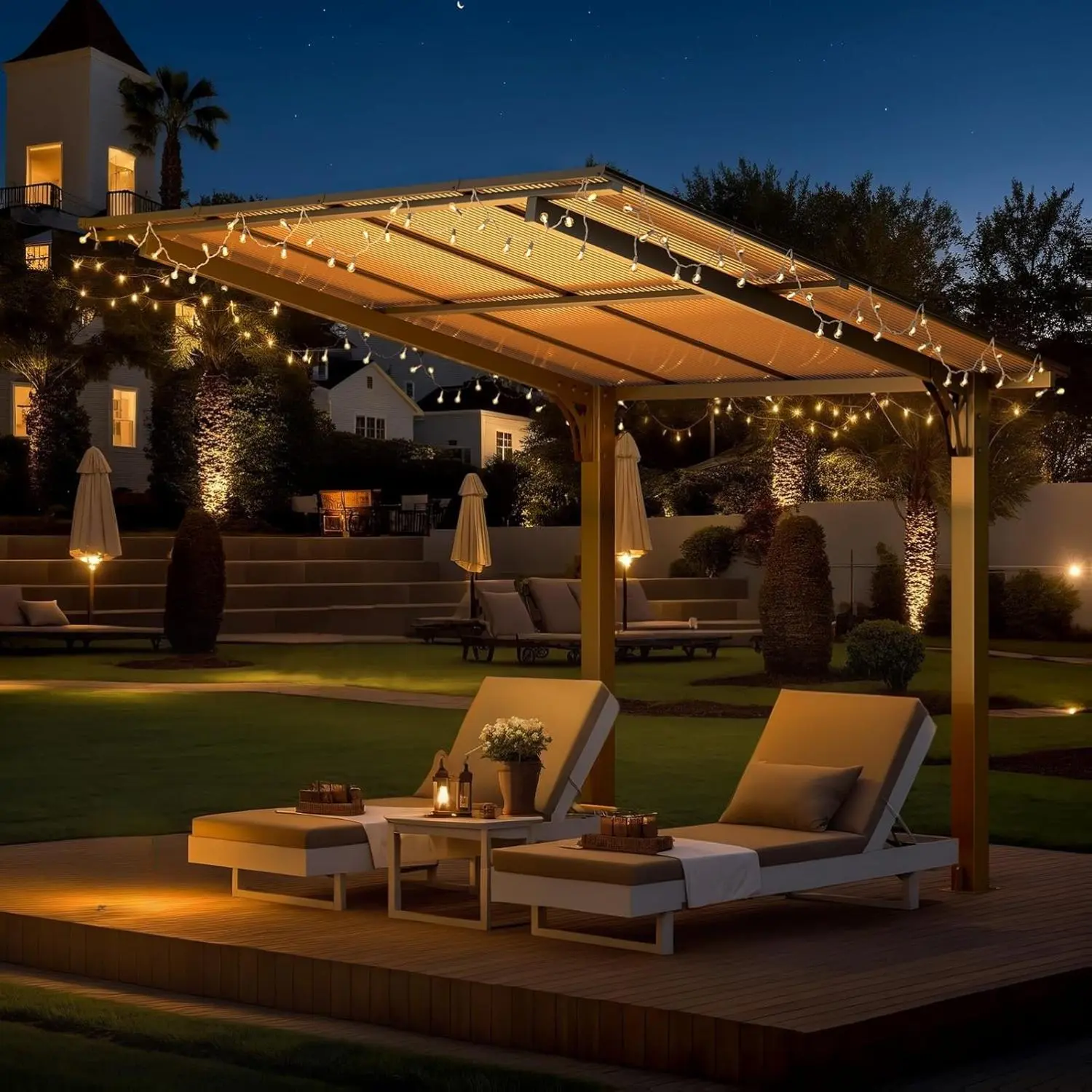 【Multiple packages arrived at different times】AECOJOY Gazebo for Patio, Small Free Standing Lean to Gazebo Pergola with Patio Roof on Clearance, Hard Top Wall Mounted Heavy Duty Awnings for Decks, Backyard and More