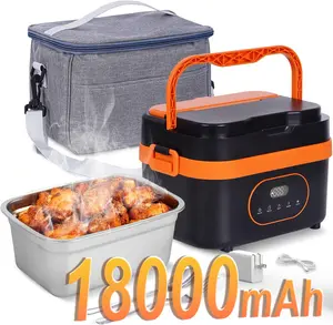 Cordless Electric Lunch Box for Adults, 18000mAh Rechargeable Auto Heated Lunch Box, 1.5L Container for Outdoor, Work, Office, Camping, Travel(Black&orange): Home & Kitchen