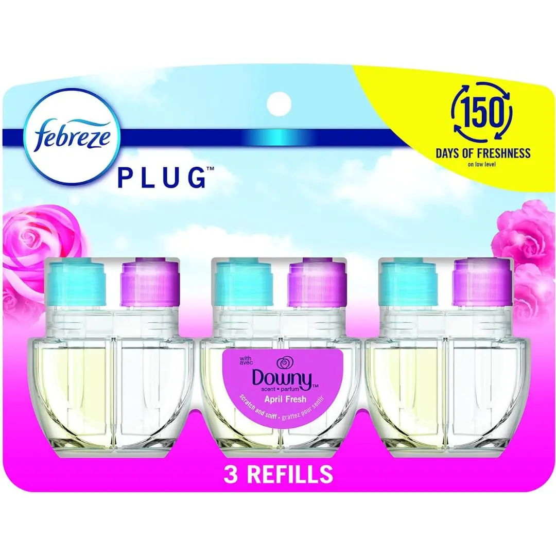 Febreze Plug In Air Freshener, Odor-Fighting Scented Oil Refill, Air Fresheners for Home and Bathroom and Kitchen, Long Lasting for Strong OdorsApril Fresh Scent, 0.87oz Refills, 3 Count