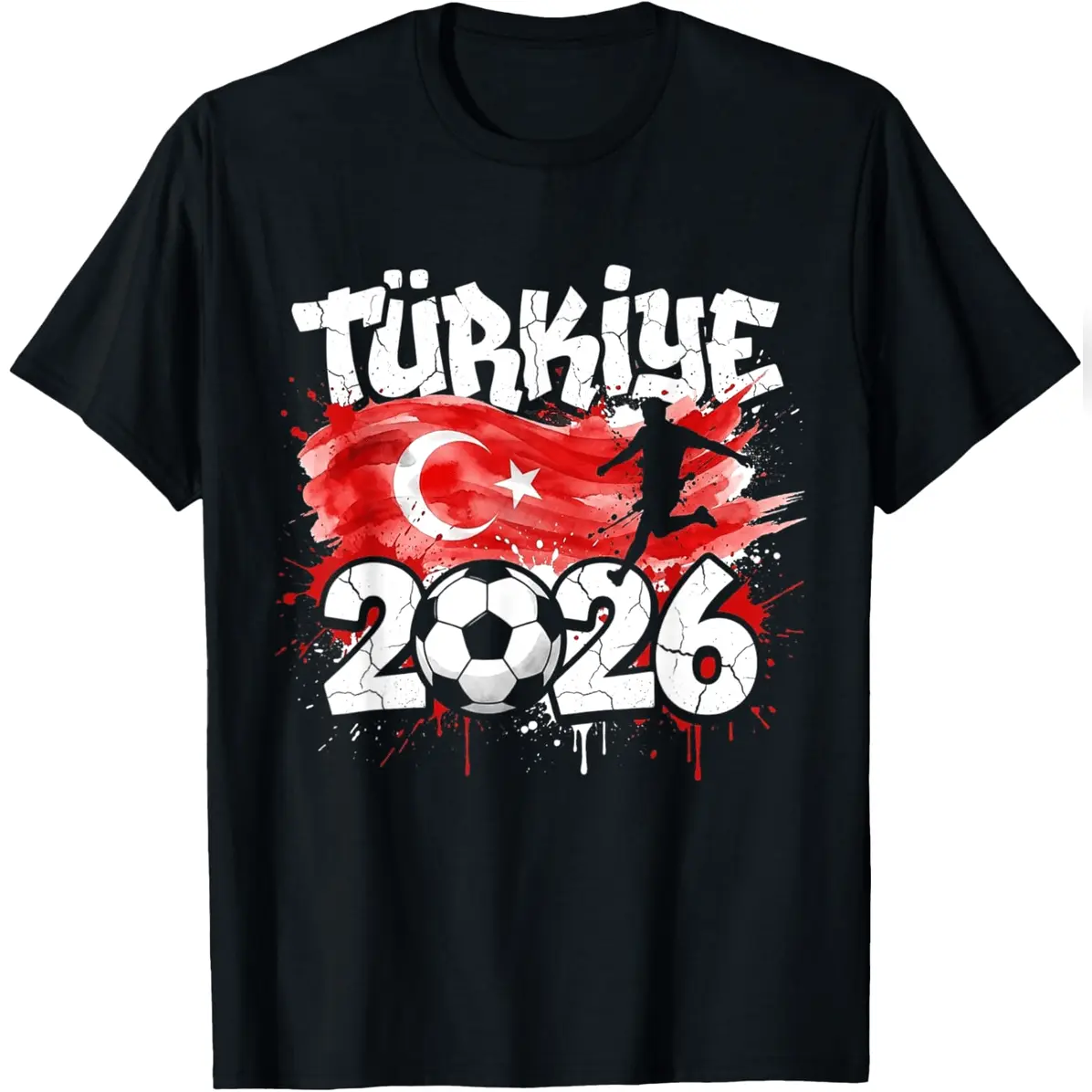 Men's T-Shirt, Turkish Flag Paint Splash Graffiti Graphic, Casual Relaxed Fit Cotton Streetwear, Shortsleeve Round Neck, Menswear, Graphic Print, Flag Theme, Eco-Friendly, All Seasons, Clothes