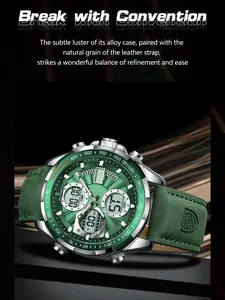 Poedagar LED Luxury Men's Watch with Bright Surface, Weekly Calendar, Dual Date Digital Display, Men's Electronic Alarm Clock, Multi functional Quartz Watch, Trendy Multifunctional Watch