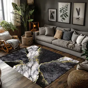 Black White Grey Gold Kintsugi Marble Abstract Crystal Velvet Area Rug Non‑Slip Luxury Modern Living Room Rug#KintsugiMarbleGoldRug #AbstractMarbleRug #ModernLuxuryDecor #GoldVeinContemporaryCarpet #CrystalVelvetRug