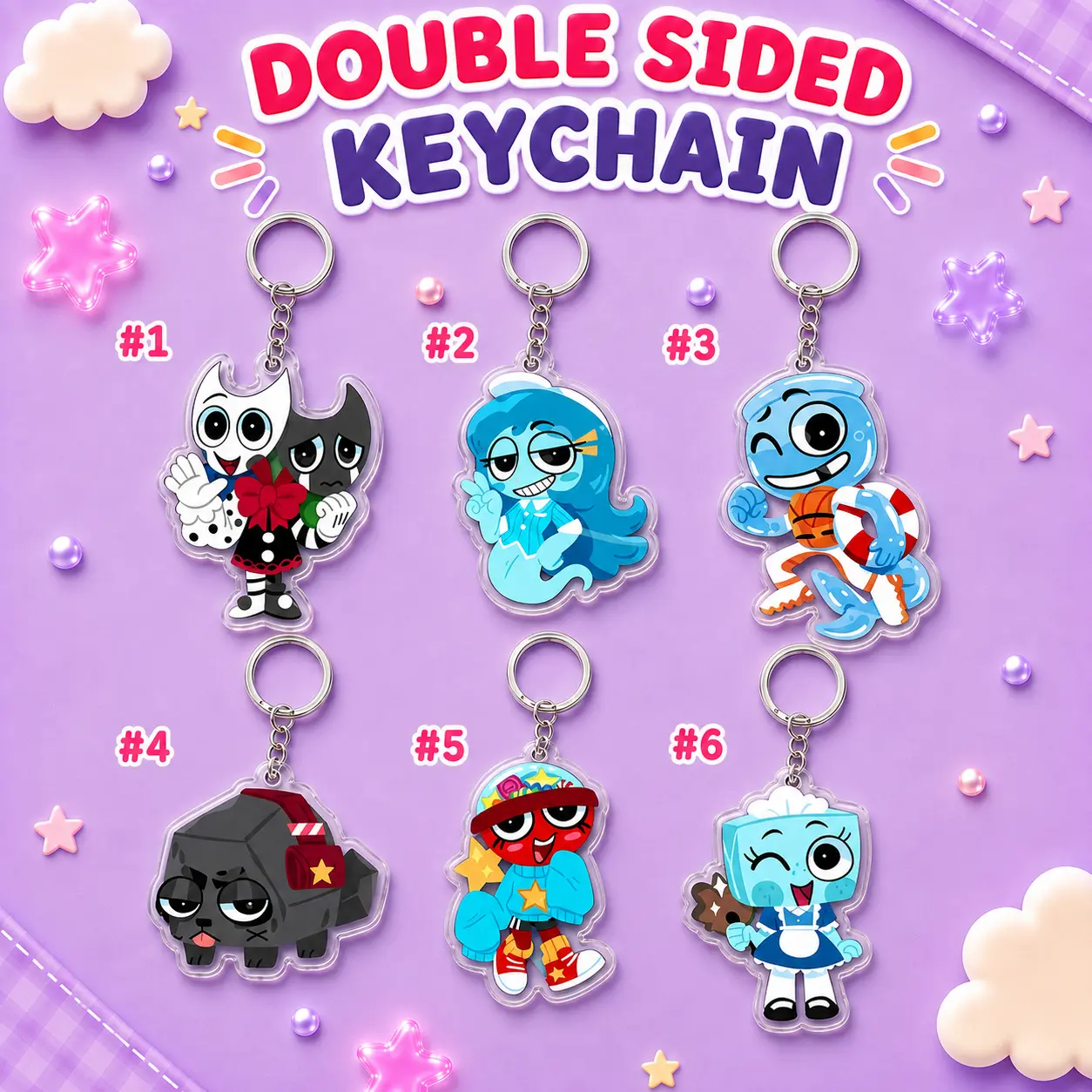 Dandy's World Keychains - Razzle & Dazzle, Connie, Finn, Coal, Gigi, Tisha, Boxten, Brightney, Looey, Flutter, Poppy, Scraps, Ginger - Dandys World Character! Cute, Durable, And Perfect For Bags, Keys, Or Gifts!