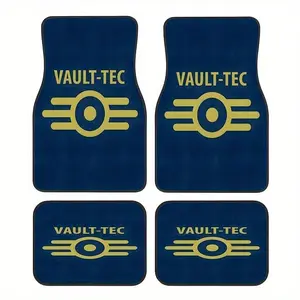 4pcs, Fallout Vault Tec Video Game Style Pattern Car Rubber Mats, Front& Rear Full Coverage Auto Interior Additions, Crystal Velvet Vehicles Floor Mats Suitable for Sedans, Vans, Suvs, Elegant Vehicle Decor
