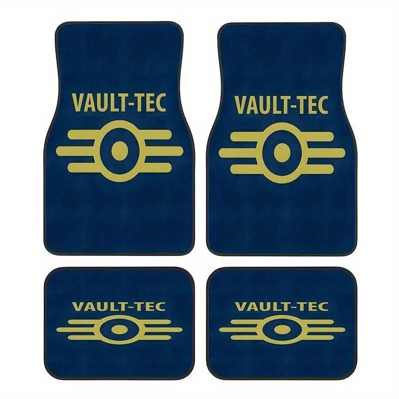 4pcs Fallout Vault Tec Video Game Pattern Anti-Slip Waterproof Car Rubber Mats - Front & Rear Full Coverage Car Accessories, Crystal Velvet Floor Mats for Sedans, SUVs, Anti-Slip Waterproof Floor Mats