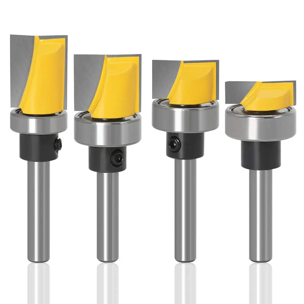 4-Count High Quality Alloy Carbide-Tipped Router Bit Set, 1/4-Inch Shank, Ball Bearing Hinge Mortise Flush Trim Milling Tool with Anti-Kickback Design for Plywood & Compact Panel