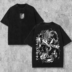 valentine shirts Retro Heavy Limited AOT- ATTACK ON TITAN Anime Double Printed Vintage Washed Tee Unisex Anime Manga Washed Heavy Cotton T-shirt, Gift For Anime Fan Lover