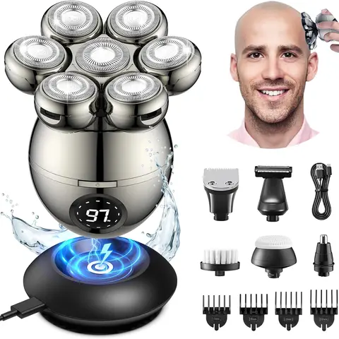 Head Shavers for Bald Men, 7D Magnetic Bald Head Shavers Waterproof Mens Head Shaver for Wet/Dry Use, LED Display Electric Razor Type-C Wireless Charging, 360°Close Shave for Men,Father's Day Gift