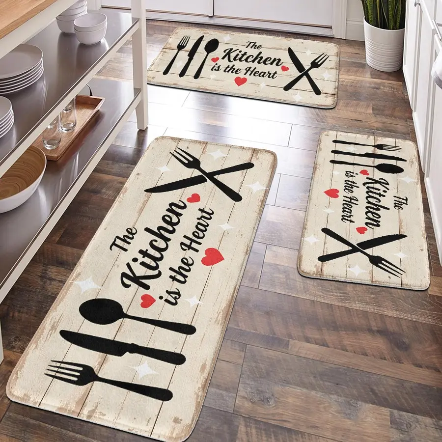 [Popular Choice]1PC, room decoration, bathroom decoration, bathroom mat, bathroom Decorative Mat, kitchen mat, wood grain and tableware pattern mat, simple and luxurious theme decoration, soft and comfortable surface, reducing fatigue.
