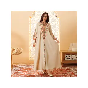 Women'S Winter Muslim Robe |   Rope & Cord Embroidery Abaya, Arabic Elegant Maxi Dress, Islamic Modest Fashion