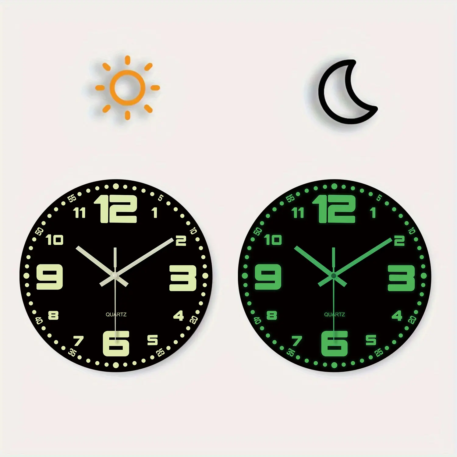 ConstantPlanet modern black luminous clock, 12-inch Tuscan-style silent analog wall clock, no ticking sound, battery powered, suitable for bedroom, living room, kitchen, and office decor. Men's room decorative clock