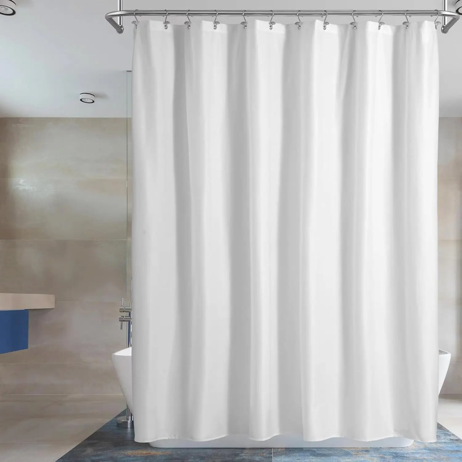 Standard Size 72w x 72l Cloth Shower Curtain Liner - 100% Waterproof Hotel-Quality Soft Microfiber, Magnetic Metal Hook, Machine-Washable White Bathtub Liner (Pack of 1)