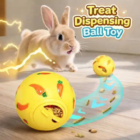 Rabbit Interactive Puzzle Treat Dispenser Toy - Safe PVC, Fun Textured Design, Calming Slow Feeder, Adjustable Feeding, Lightweight Compact, Mental Stimulation, Chase & Nudge Play for Rabbits, Guinea Pigs, Hamsters