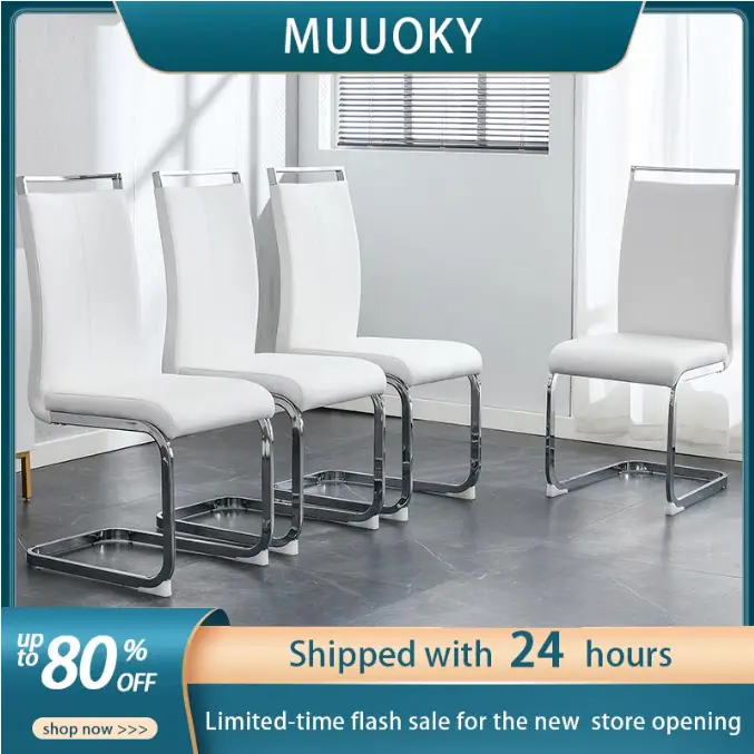 Modern Dining Chairs,PU Faux Leather High Back Upholstered Side Chair with C-shaped Tube Chrome Metal Legs for Dining Room Kitchen Vanity Patio Club G