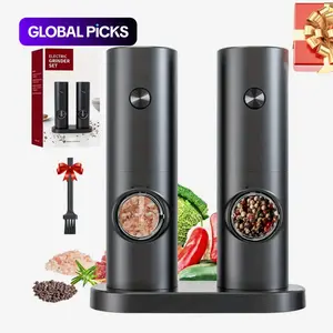 Electric Salt & Pepper Grinder Set, 2-Piece Adjustable Coarseness Salt & Pepper Mills with Base, Pepper Shakers Grinder, Seasoning Utensils for Home Dining Room & Barbecue, Kitchen Gadgets #GLOBAL PICKS