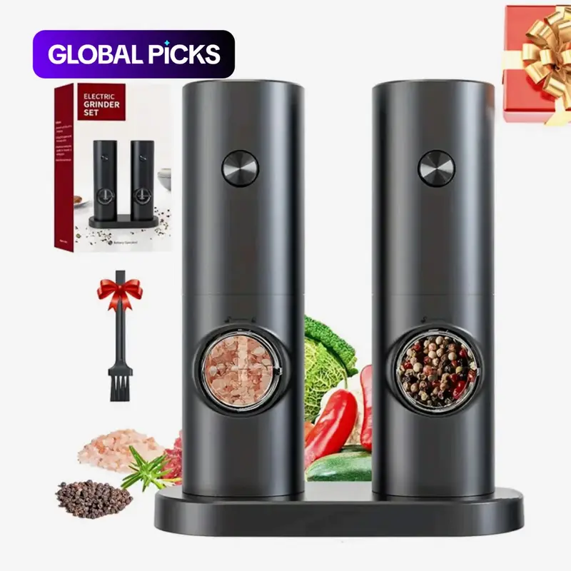 2-Piece Electric Salt & Pepper Grinder Set, Adjustable Coarseness Salt & Pepper Mills with Base Spice Grinders Kitchen Gadgets for Kitchen, Dining & BBQ #GLOBAL PICKS