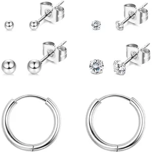 FINREZIO 5Pairs G23 Titanium Earrings Set for Multiple Piercing Hypoallergenic Earrings 2mm 3mm CZ Ball Stud Earrings Set Daily