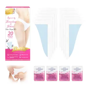Beauty7 Bikini Wax Strips Kit with Lavender Extract for Sensitive Skin Easy Hair Removal 20 Strips 4 Calming Oil Wipes Gentle Solution for Bikini & Body