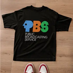 PBS Public Broadcasting Service Logo Retro Graphic T-Shirt Black Tee