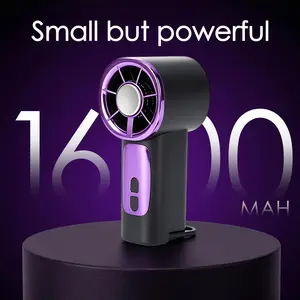 [LiveO]Portable Design Handheld Turbo Mini Fan Semiconductor Ice Cooling LED Digital Display with 5 Gears Settings Equipped with Carabiner, Personal Household Portable Fan