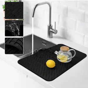 VESTA Extra Large Silicone Dish Drying Mat - Integrated Drain Lip, Heat-Resistant Kitchen Counter Drainer Pad, Easy-to-Clean Splash Guard for Dishes, Glasses, Utensils