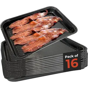 9x13 Kitchen Disposable Cooking Tray 16-Pack Party Serving Trays - Foil Pan for Baking, Bacon, Crawfish - Oven and Microwave Safe Foil Pans - Catering Trays, Roasting Pan